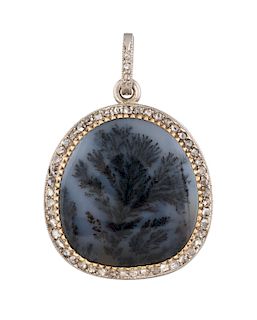 A CARTIER DIAMOND AGATE PLATINUM PENDANT, NUMBER 9862, LONDON, EARLY 20TH CENTURY