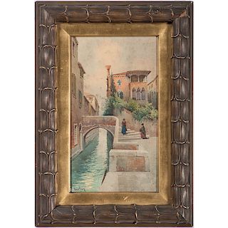 Spanish Watercolor of a Town Canal