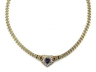 An 18 Karat Yellow Gold, Diamond, Ruby and Sapphire Necklace, 27.00 dwts.