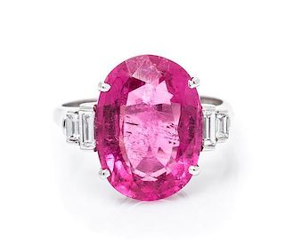 A White Gold, Pink Tourmaline and Diamond Ring, 3.80 dwts.