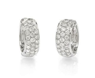 A Pair of 18 Karat White Gold and Diamond Hoop Earrings, 3.40 dwts.