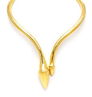 A High Karat Yellow Gold Torque Arrowhead Necklace, Lalaounis, 65.30 dwts.