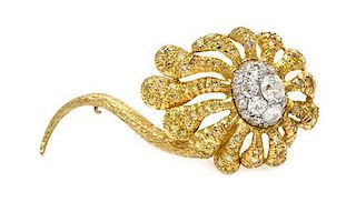 A Gold, Platinum, Diamond and Colored Diamond Flower Brooch, Julius Cohen, 9.20 dwts.