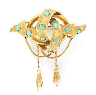 A Victorian Yellow Gold and Turquoise Brooch, 6.70 dwts.
