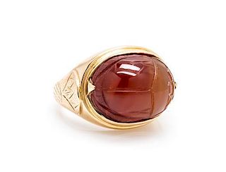 A Yellow Gold and Carnelian Ring, 11.40 dwts.