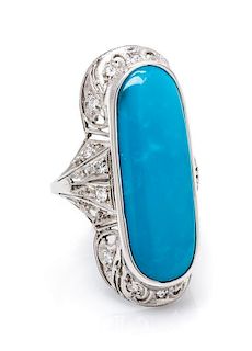 A Platinum, Turquoise and Diamond Ring, 5.10 dwts.