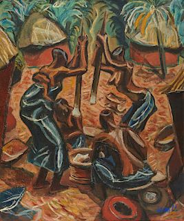 LEON UNDERWOOD, (British, 1890-1975), Atriean Village (The Daily Bread - Fou Fou), oil on canvas