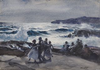 JOHN WHORF, (American, 1903-1959), Dance by the Sea, double sided watercolor