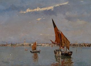 ANTONIO MARIA de REYNA MANESCAU, (Spanish, 1859-1937), Venetian Lagoon, oil on canvas