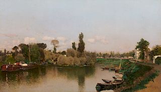 MARTIN RICO y ORTEGA, (Spanish, 1833-1908), Country Canal View, oil on canvas