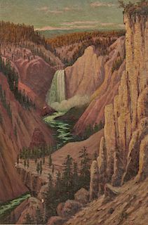 GRAFTON TYLER BROWN, (American, 1841-1918), Lower Falls and Grand Canyon of Yellowstone from Hayden Point, oil on canvas