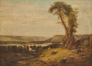 JAMES McDOUGAL HART, (American, 1828-1901), Landscape with Aqueduct, oil on board