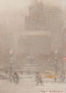JOHANN BERTHELSEN, (American, 1883-1972), Union Square, New York, oil on canvas board