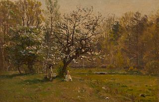 JOHN JOSEPH ENNEKING, (American, 1841-1916), Under the Apple Tree, 1882, oil on canvas
