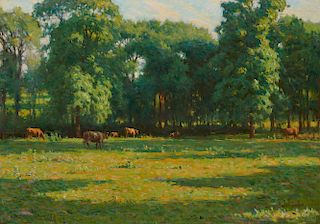HAROLD C. DUNBAR, (American, 1882-1953), Pasture and Woodland, 1908, oil on canvas