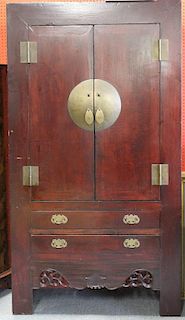 Antique Asian 2 Door Over 2 Drawer Lacquered