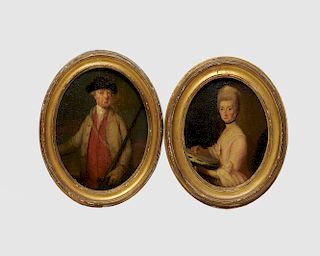 Attributed to GEORGE ROTH, (English, fl. 1742-1778), Portraits of a Lady and a Gentleman, oil on panel