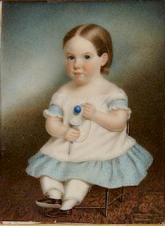 SARAH GOODRIDGE, (American, 1788-1853), George Albert Hunnewell as a Child Seated and Holding a Toy, 1844, gouache