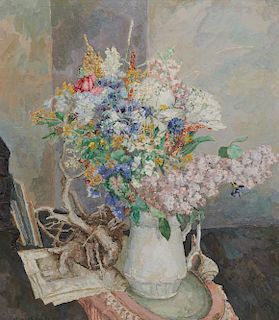HERMAN ROSE, (American, 1909-2007), Floral Still Life, 1956, oil on canvas