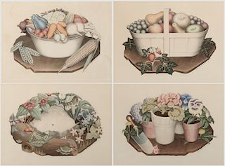 GRANT WOOD, (American, 1891-1942), Suite of Four Lithographs: Tame Flowers, Fruits, Wild Flowers, and Vegetables, lithographs