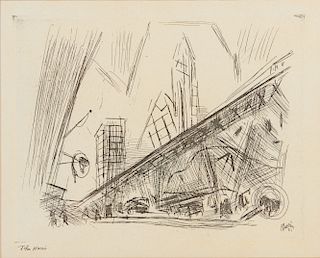 JOHN MARIN, (American, 1870-1953), Downtown, The El, etching