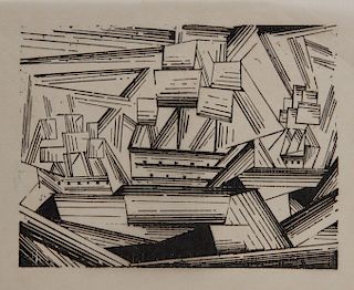 LYONEL FEININGER, (American/German, 1871-1956), Kreuzende Segelschiffe, 2 (Cruising Sailing Ships, 2) [Prasse W175], woodcut