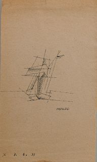 LYONEL FEININGER, (American/German, 1871-1956), Untitled (Sailboat), 1933, pen and ink