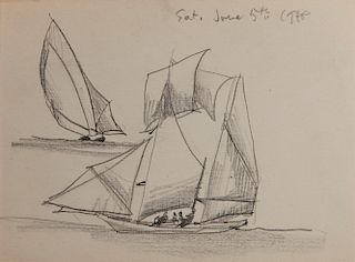 LYONEL FEININGER, (American/German, 1871-1956), Untitled (Sailboats), 1948, pencil