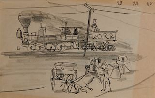 LYONEL FEININGER, (American/German, 1871-1956), Untitled (Train), pencil