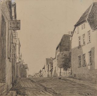 LYONEL FEININGER, (American/German, 1871-1956), Untitled (Ribnitz Street Scene), pencil