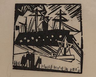 LYONEL FEININGER, (American/German, 1871-1956), Kriegsschiff (Battleship) [Prasse W169], wodcut