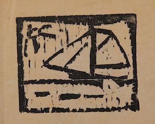 LYONEL FEININGER, (American/German, 1871-1956), Untitled (Ship and Sun), woodcut