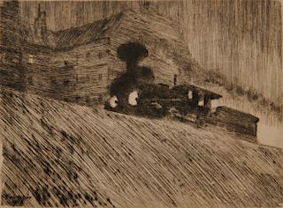 LYONEL FEININGER, (American/German, 1871-1956), Die Maschine (The Locomotive) [Prasse E3], 1906, drypoint etching