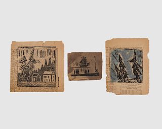 LYONEL FEININGER, (American/German, 1871-1956), Three Woodcuts on Newspaper