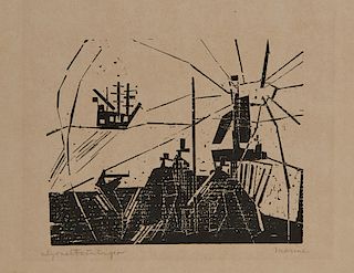 LYONEL FEININGER, (American/German, 1871-1956), Am Quai / Marine (On the Quay / Marine) [Prasse W93], woodcut