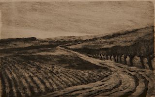 LYONEL FEININGER, (American/German, 1871-1956), Untitled (Tree-Lined Field), etching
