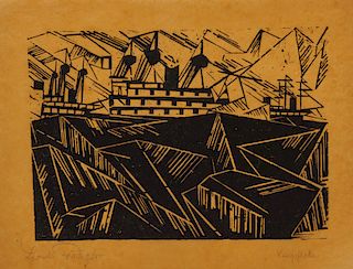 LYONEL FEININGER, (American/German, 1871-1956), Kriegsflotte 1 (Warfleet 1) [Prasse W150], woodcut