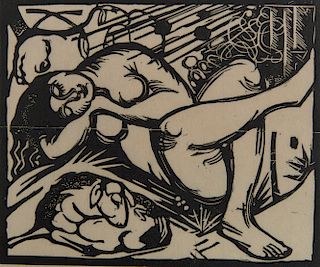 FRANZ MARC, (German, 1880-1916), Schlafende Hirtin (Sleeping Shepherdess), woodcut