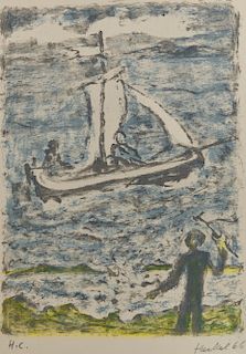 ERICH HECKEL, (German, 1883-1970), Segelschiff (Sailboat), 1966, lithograph in colors