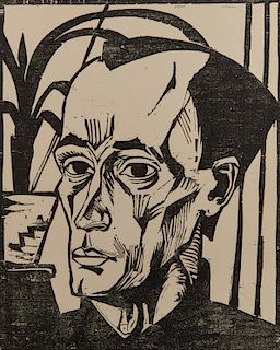 ERICH HECKEL, (German, 1883-1970), Bildnis E.H. (Self Portrait), 1917, woodcut