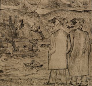 CONRAD FELIXMULLER, (German, 1897-1977), Brüder am Rhein, 1920, etching