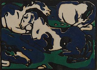 FRANZ MARC, (German, 1880-1916), Ruhende Pferde (Horses Resting), woodcut