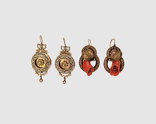 Two Pairs of Victorian Pendant Earrings