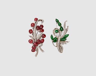 Two 14K Gold and Gemset Brooches