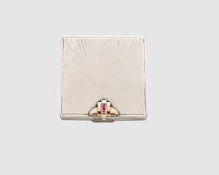 TIFFANY & CO. Silver, 14K Gold, and Ruby Compact