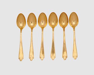 TIFFANY & CO. Set of Six Eighteen Karat Gold Demitasse Spoons