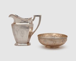 TIFFANY & CO. Silver Fruit Bowl, 1907-1938, together with a WM. B. DURGIN CO. Silver Water Pitcher, ca. 1920