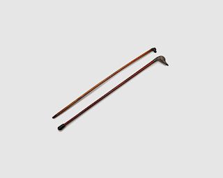 Two Wood and Silver Top Walking Sticks