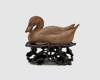 Painted Earthenware Figure of a Duck, possibly Japanese