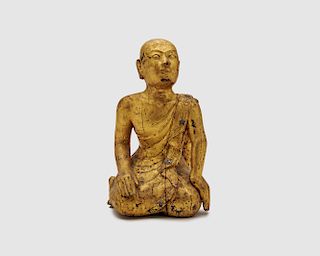 Carved, Painted, and Gilt Wood Figure of a Kneeling Figure